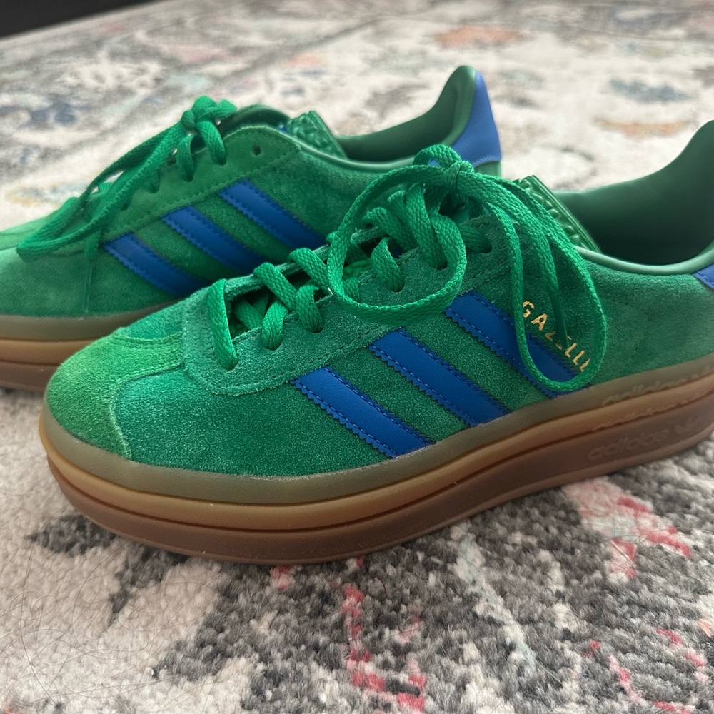 Adidas Green Suede Sneakers with Blue Stripes